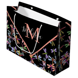 Colorful dragonflies personalized large gift bag