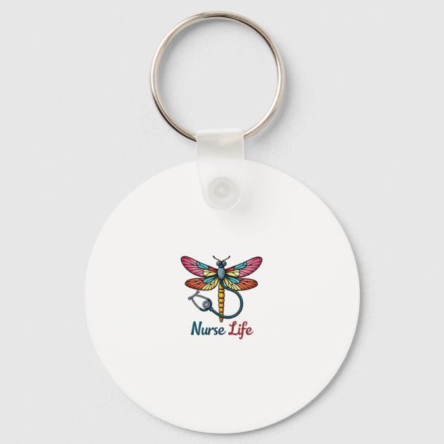 Colorful dragonfly Nurse life T-Shirt (1) Key Ring (Front)