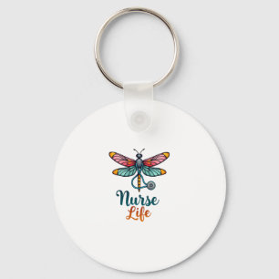 Colorful dragonfly Nurse life T-Shirt (2) Key Ring