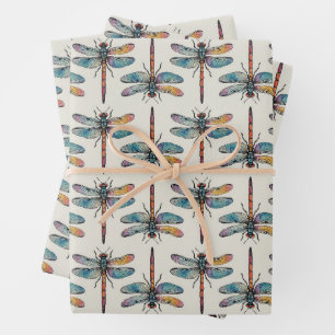 Colorful Dragonfly Pattern Wrapping Paper Sheet