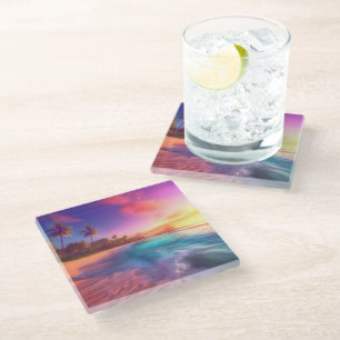 Colorful Dreamy Beach Glass Coaster