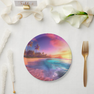 Colorful Dreamy Beach Paper Plate