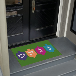 Colorful Dreidels: the Jewish Holiday of Hanukkah Doormat
