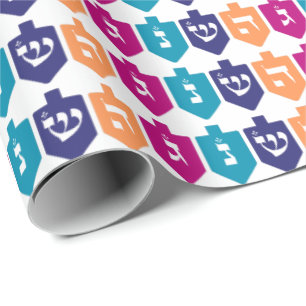 Colorful Dreidels: the Jewish Holiday of Hanukkah Wrapping Paper