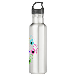 Colorful Dripping Handprints Forming Word Together 710 Ml Water Bottle