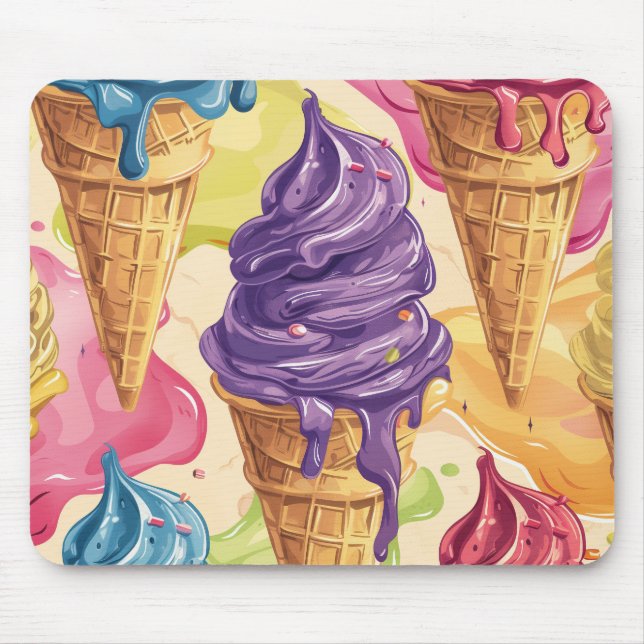 Colorful dripping ice cream illustration mouse pad (Front)
