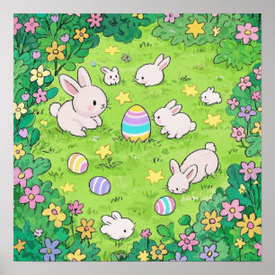 Colorful Easter Bunnies  Poster