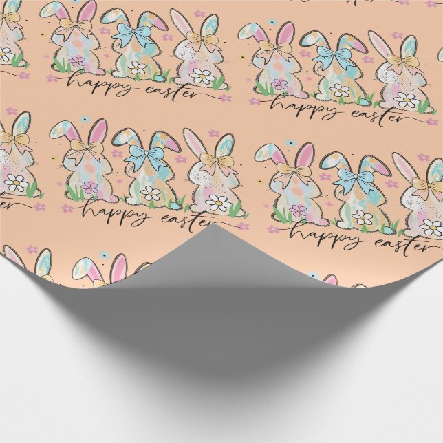 Colorful Easter Bunnies with Bows Wrapping Paper (Corner)