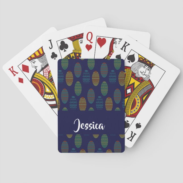 Colorful easter eggs on blue playing cards (Back)