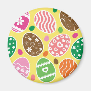 Colorful Easter Eggs Pattern Yellow Background Magnet