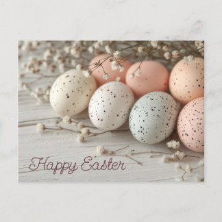 Colorful Easter eggs postcard with spring flowers