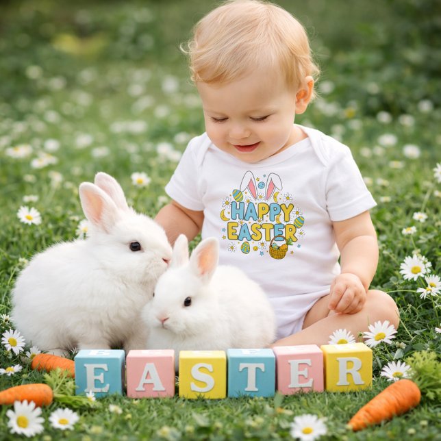 Colorful Easter Lettering Design with Eggs Baby Bodysuit (Creator Uploaded)