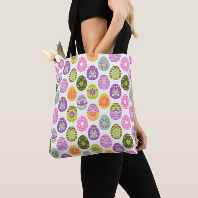 Colorful Egg Pattern Easter Tote Bag (Close Up)