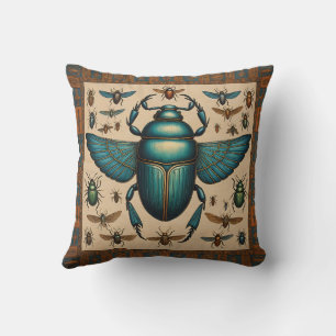 Colorful Egyptian Scarabs  Cushion