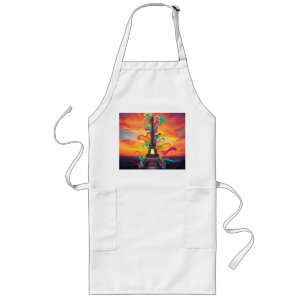 Colorful Eiffel Tower Swirls Long Apron