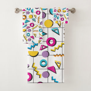 Colorful Eighties 80's Retro Geometric Pattern  Bath Towel Set