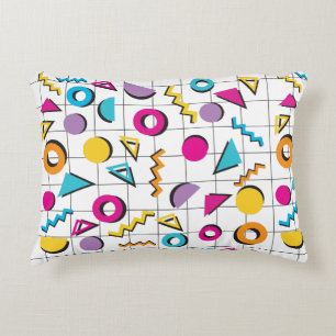 Colorful Eighties 80's Retro Geometric Pattern  Decorative Cushion