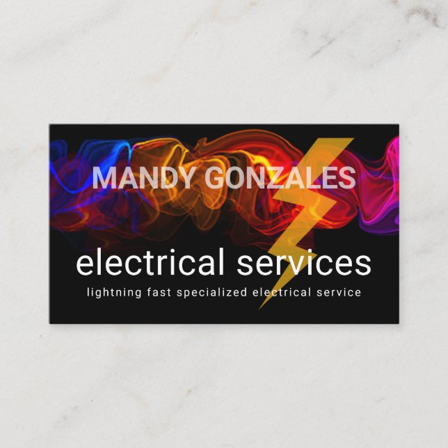 Colorful Electric Lightning Wave Electrical Business Card (Front)