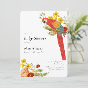 Colorful Elegant Floral Parrot Bird Baby Shower  Invitation