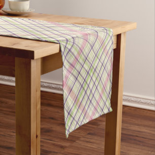 Colorful Elegant Pastel Retro Tartan Plaid Pattern Short Table Runner