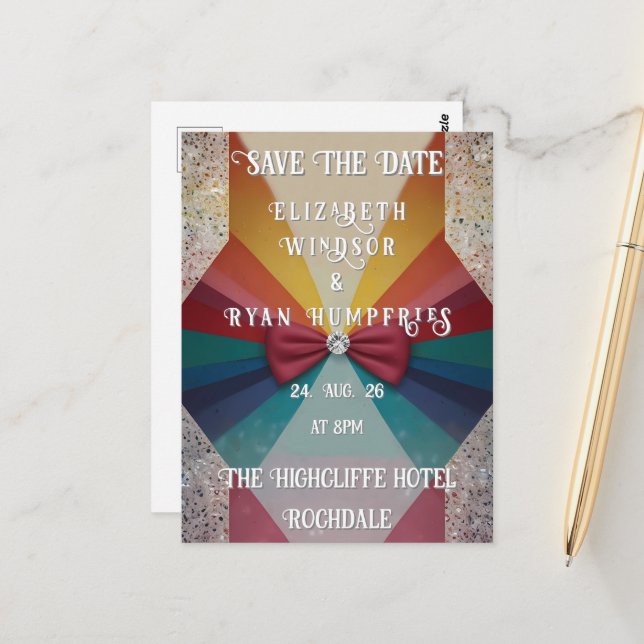 Colorful Elegant Rainbow Wedding Invitation  Postcard (Front/Back In Situ)
