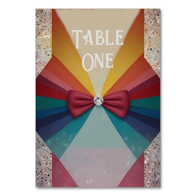 Colorful Elegant Rainbow Wedding Invitation  Table Number (Front)