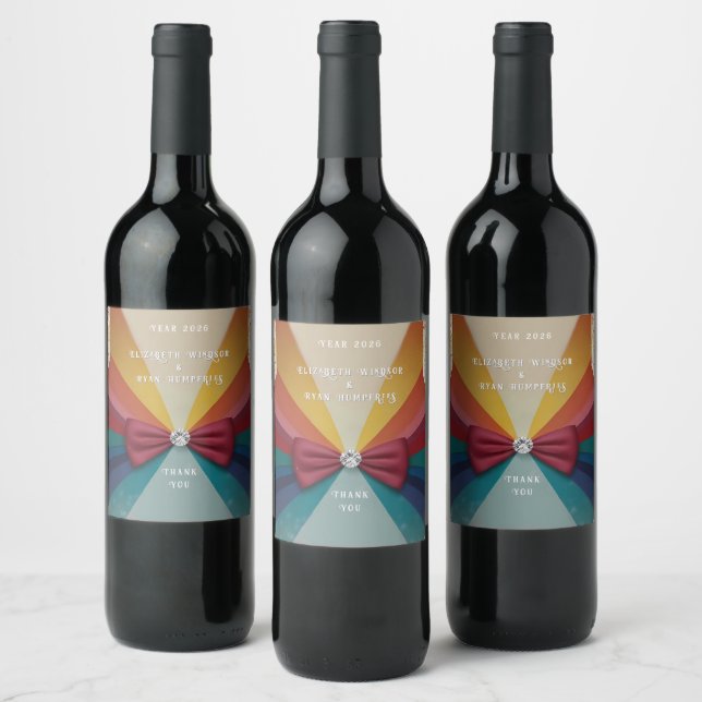 Colorful Elegant Rainbow Wedding Invitation  Wine Label (Bottles)