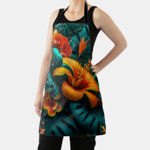 Colorful Elegant Tropical Leaves and Flowers   Apron