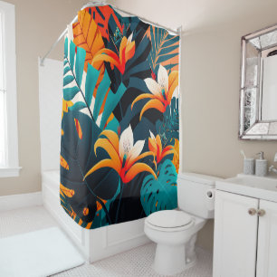 Colorful Elegant Tropical Leaves and Flowers   Shower Curtain