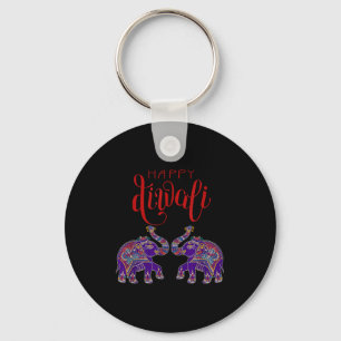 Colorful Elephant Happy Deepavali Diwali For Hindu Key Ring