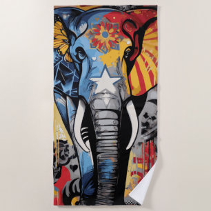 Colorful Elephant Pop Art Illustration Beach Towel
