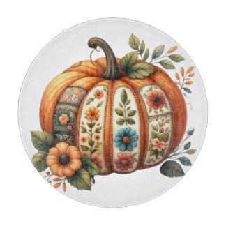 COLORFUL EMBROIDERY LOOK FALL PUMPKIN CUTTING BOARD