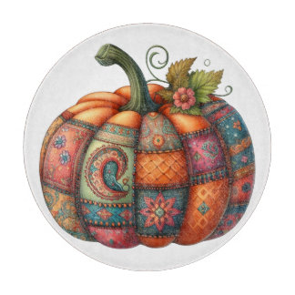 COLORFUL EMBROIDERY LOOK FALL PUMPKIN CUTTING BOARD