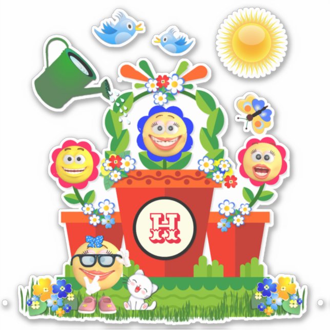  Colorful Emoji Flowers Contour Sticker (Front)