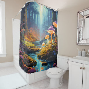 Colorful Enchanted Forest Fantasy Luminescence Shower Curtain