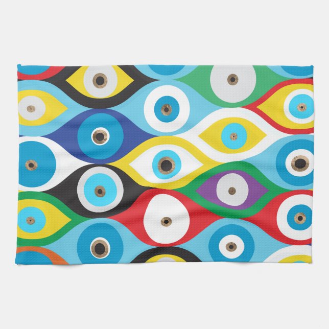 Colorful Evil Eye protection pattern Tea Towel (Horizontal)