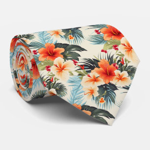 Colorful Exotic Flowers Design Neck Tie