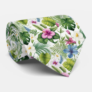 Colorful Exotic Flowers Design Neck Tie