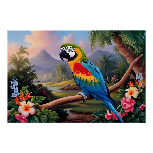 Colorful Exotic Parrot Bird on the Branch  Poster (Front)