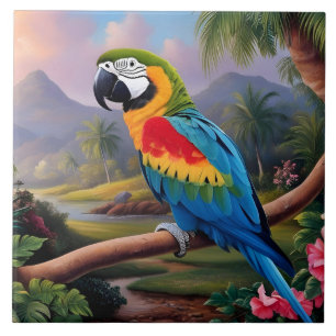 Colorful Exotic Parrot Bird on the Branch Tile