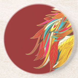 Colorful Exotic Tribal Feathers Red Coaster