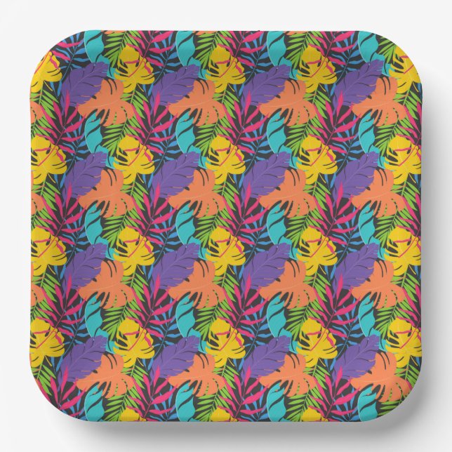 Colorful Exotic Tropical Leaves Pattern-23190 Paper Plate (Front)