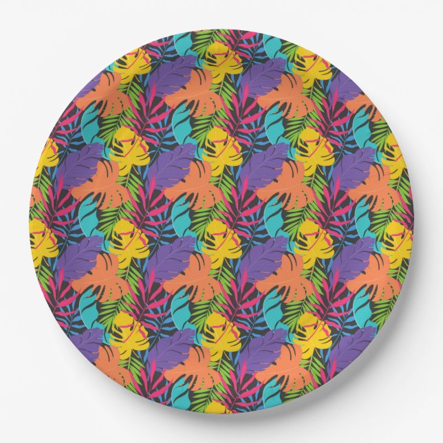 Colorful Exotic Tropical Leaves Pattern-23190 Paper Plate (Front)