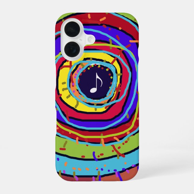 colorful explosion & musical note iPhone 16 case (Back)