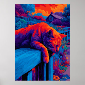 Colorful Expressionist Garden Cat Wall Art