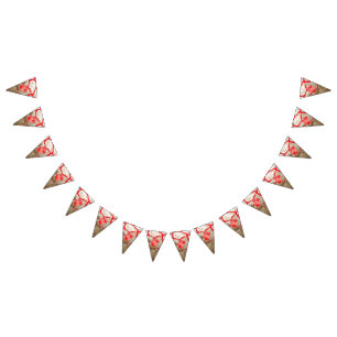 Colorful fabric design featuring a red and gold pa bunting 