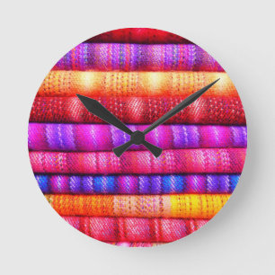 Colorful Fabric Pile Striped Round Clock