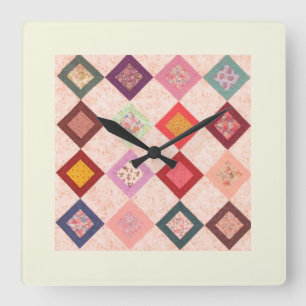 Colorful Fabrics Pattern Square Wall Clock