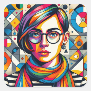 Colorful Face Square Sticker