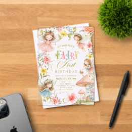 Colorful Fairy First Birthday Enchanted garden Acrylic Invitations